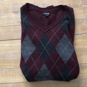 Burgundy, black and grey Argyle sweater